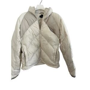Lands End Girls Puffer Down Jacket M/P 10/12 5 Pockets White/Cream Outdoor